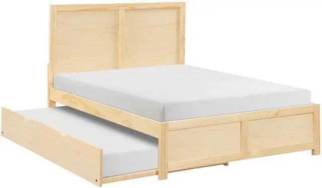 Main image of Contemporary Full Size Platform Bed With Twin Trundle Sleek Design Natural Pine Finish Wooden Bedroom Furniture 1Pc