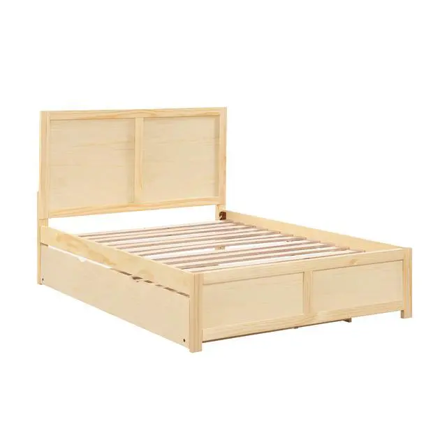 Alt view image 5 of 7 - Contemporary Full Size Platform Bed With Twin Trundle Sleek Design Natural Pine Finish Wooden Bedroom Furniture 1Pc