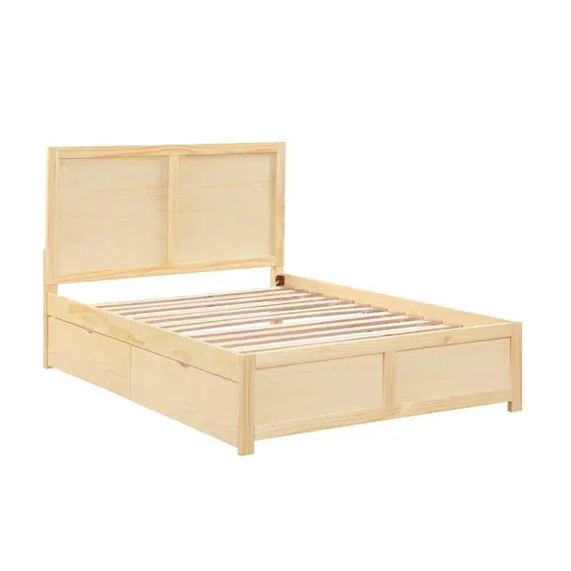 Alt view image 6 of 7 - Contemporary Full Size Platform Bed With Storage Boxes Sleek Design Natural Pine Finish Wooden Bedroom Furniture 1Pc