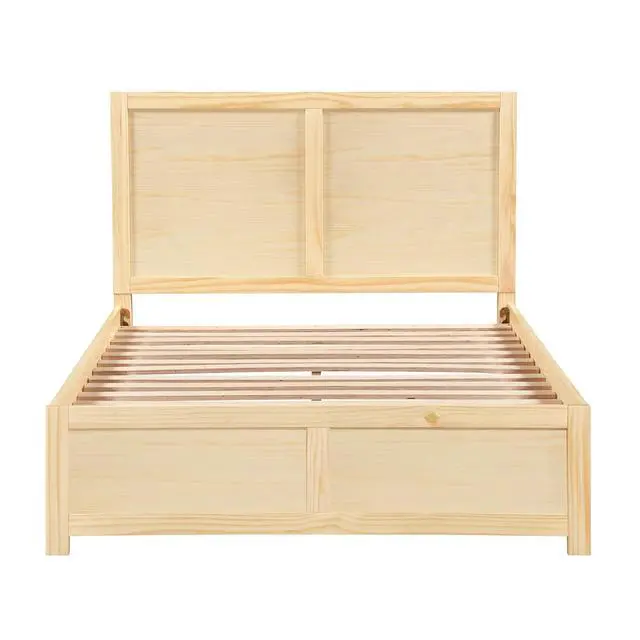 Alt view image 5 of 7 - Contemporary Full Size Platform Bed With Storage Boxes Sleek Design Natural Pine Finish Wooden Bedroom Furniture 1Pc