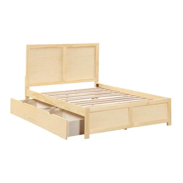 Alt view image 7 of 7 - Contemporary Full Size Platform Bed With Storage Boxes Sleek Design Natural Pine Finish Wooden Bedroom Furniture 1Pc