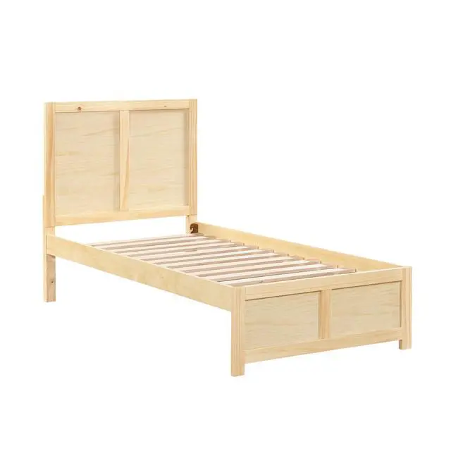 Alt view image 4 of 7 - Contemporary Twin Size Platform Bed Sleek Design Natural Pine Finish Wooden Bedroom Furniture 1Pc