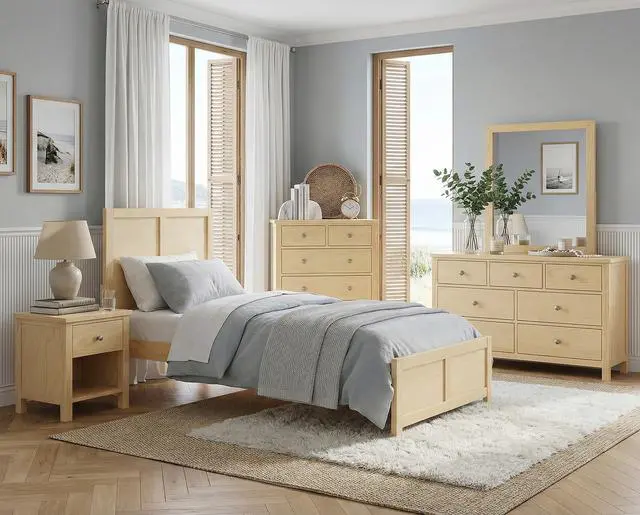 Alt view image 6 of 7 - Contemporary Twin Size Platform Bed Sleek Design Natural Pine Finish Wooden Bedroom Furniture 1Pc