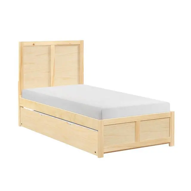 Alt view image 2 of 7 - Contemporary Twin Size Platform Bed With Pull-Out Trundle Sleek Design Natural Pine Finish Wooden Bedroom Furniture 1Pc