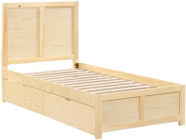 Alt view image 5 of 7 - Contemporary Twin Size Platform Bed With Storage Toy Boxes Sleek Design Natural Pine Finish Wooden Bedroom Furniture 1Pc