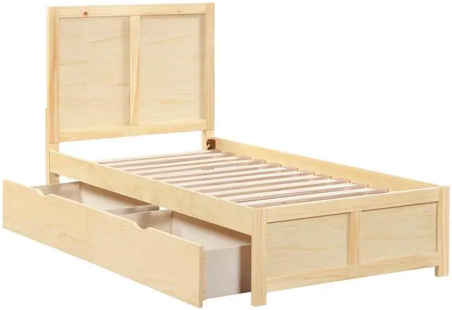 Alt view image 6 of 7 - Contemporary Twin Size Platform Bed With Storage Toy Boxes Sleek Design Natural Pine Finish Wooden Bedroom Furniture 1Pc