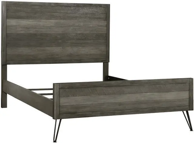 Alt view image 3 of 6 - Contemporary Full Bed Solid Acacia Wood Metal Legs Slat Design Paneling 3-Tone Gray Finish Bedroom Furniture 1Pc