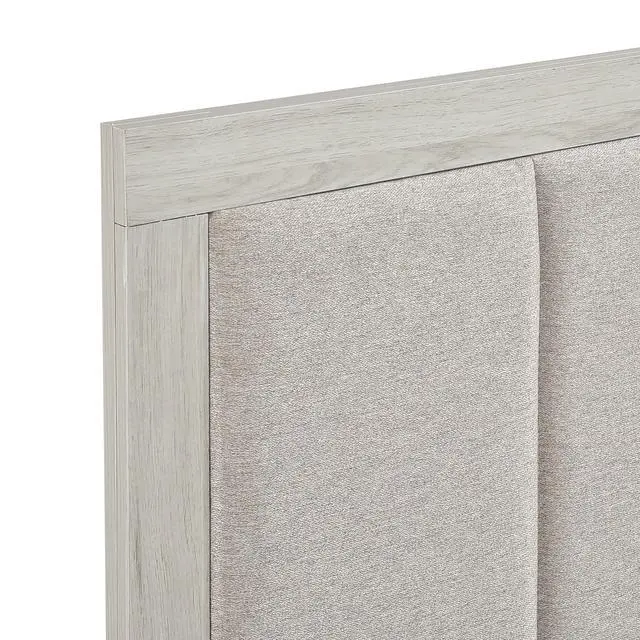 Alt view image 3 of 7 - Contemporary Two-Tone White Oak And Gray Finish Platform Queen Bed Upholstered Headboard Footboard Bedroom Furniture 1Pc