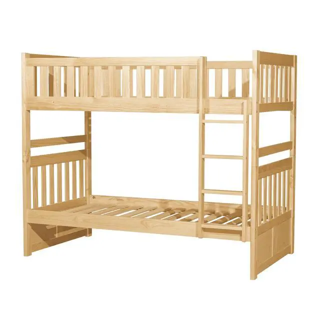 Alt view image 4 of 7 - Bunk Bed Twin Over Twin Natural Pine Finish Sturdy Ladder Wooden Transitional Bedroom Furniture 1Pc Children Bed