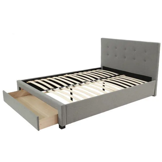 Alt view image 7 of 7 - Modern Bedroom Furniture Grey Polyfiber 1Pc Full Size Bed Tufted Headboard Storage Drawer Footboard