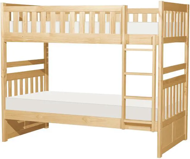 Alt view image 3 of 7 - Bunk Bed Twin Over Twin Natural Pine Finish Sturdy Ladder Wooden Transitional Bedroom Furniture 1Pc Children Bed