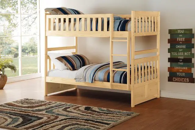 Alt view image 6 of 7 - Bunk Bed Twin Over Twin Natural Pine Finish Sturdy Ladder Wooden Transitional Bedroom Furniture 1Pc Children Bed
