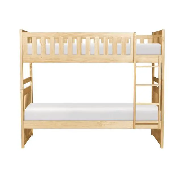 Alt view image 2 of 7 - Bunk Bed Twin Over Twin Natural Pine Finish Sturdy Ladder Wooden Transitional Bedroom Furniture 1Pc Children Bed