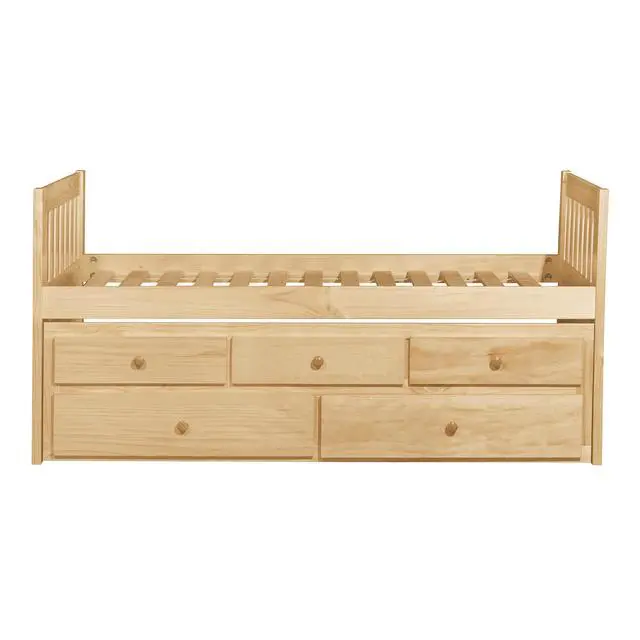 Alt view image 6 of 7 - Twin/Twin Trundle Bed With Storage Drawers Natural Pine Finish Wooden Bedroom Furniture 1Pc Captain Bed