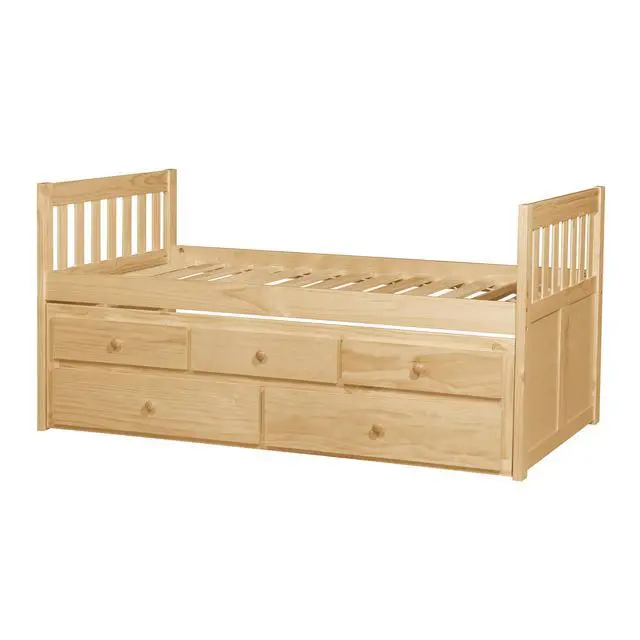 Alt view image 7 of 7 - Twin/Twin Trundle Bed With Storage Drawers Natural Pine Finish Wooden Bedroom Furniture 1Pc Captain Bed