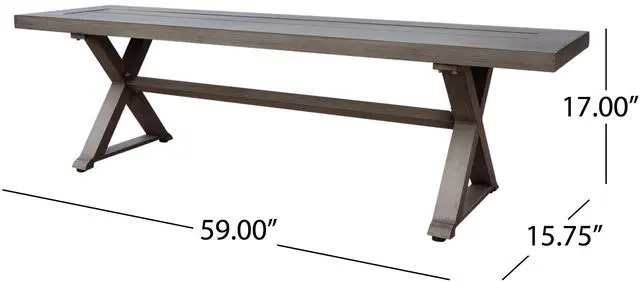 Alt view image 3 of 7 - Modern Outdoor Aluminum Dining Bench, Dark Gray