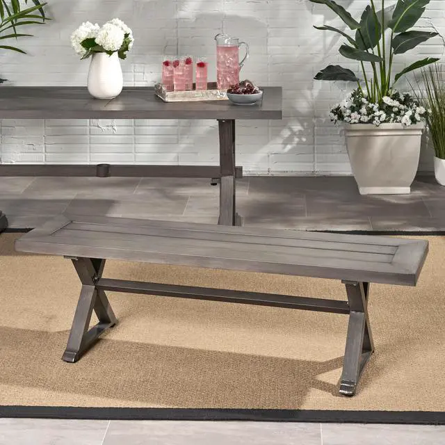 Alt view image 4 of 7 - Modern Outdoor Aluminum Dining Bench, Dark Gray