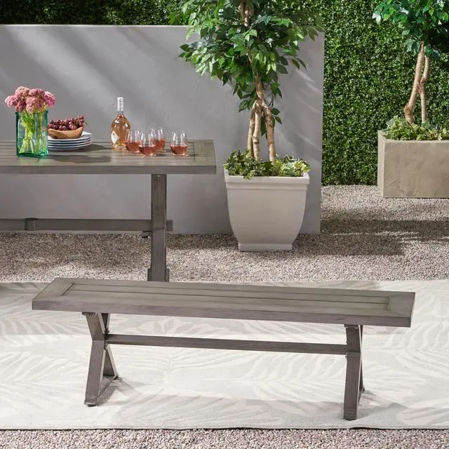 Alt view image 2 of 7 - Modern Outdoor Aluminum Dining Bench, Dark Gray
