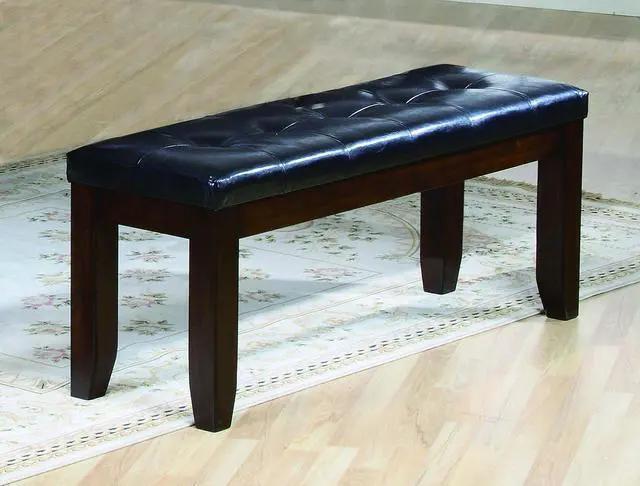 Main image of 1Pc Modern Bench with Leather-Look Seat Tufted Upholstery Tapered Wood Legs Bedroom Living Room Furniture Cherry Brown Finish