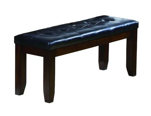 Alt view image 2 of 7 - 1Pc Modern Bench with Leather-Look Seat Tufted Upholstery Tapered Wood Legs Bedroom Living Room Furniture Cherry Brown Finish