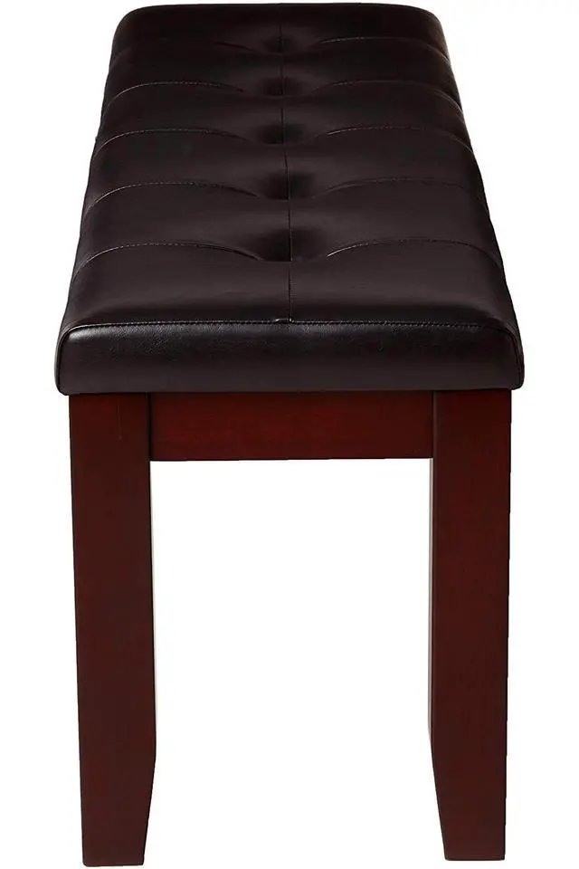 Alt view image 5 of 7 - 1Pc Modern Bench with Leather-Look Seat Tufted Upholstery Tapered Wood Legs Bedroom Living Room Furniture Cherry Brown Finish