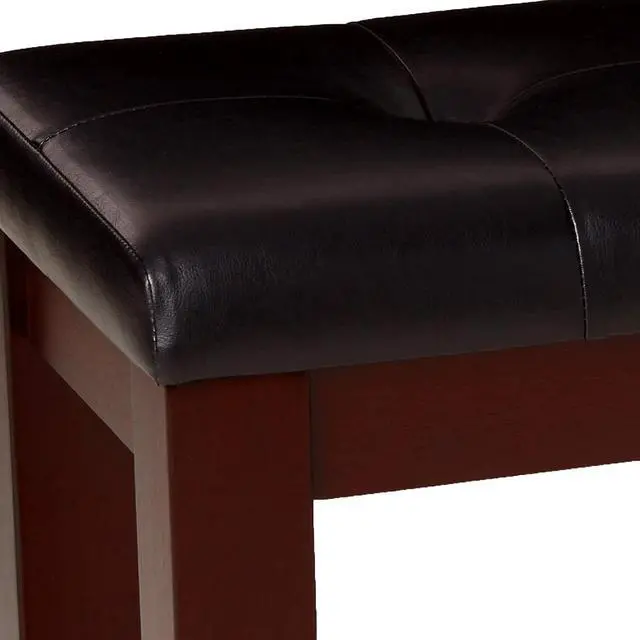 Alt view image 6 of 7 - 1Pc Modern Bench with Leather-Look Seat Tufted Upholstery Tapered Wood Legs Bedroom Living Room Furniture Cherry Brown Finish