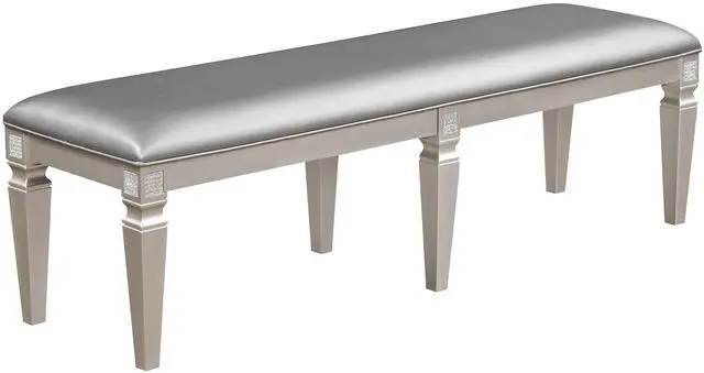 Main image of 1-Pc Modern Glam Long Bench Upholstered Seat Sparkling Embellishments Silver Gray Finish Furniture Bedroom Living Room Dining Room