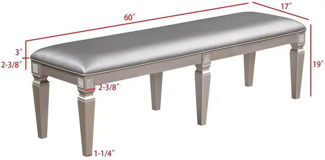 Alt view image 4 of 6 - 1-Pc Modern Glam Long Bench Upholstered Seat Sparkling Embellishments Silver Gray Finish Furniture Bedroom Living Room Dining Room