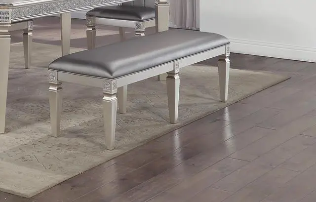 Alt view image 2 of 6 - 1-Pc Modern Glam Long Bench Upholstered Seat Sparkling Embellishments Silver Gray Finish Furniture Bedroom Living Room Dining Room