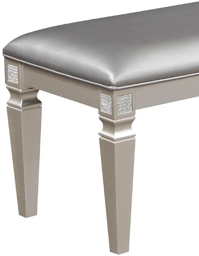 Alt view image 3 of 6 - 1-Pc Modern Glam Long Bench Upholstered Seat Sparkling Embellishments Silver Gray Finish Furniture Bedroom Living Room Dining Room