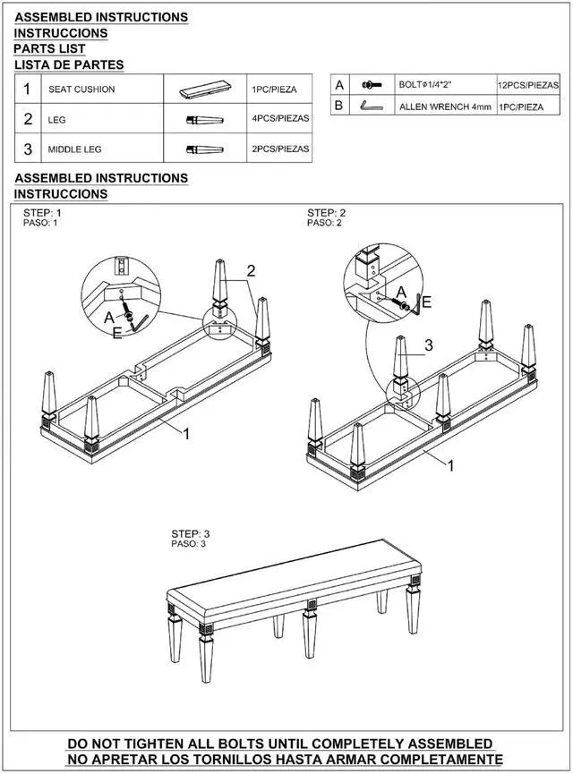 Alt view image 6 of 6 - 1-Pc Modern Glam Long Bench Upholstered Seat Sparkling Embellishments Silver Gray Finish Furniture Bedroom Living Room Dining Room