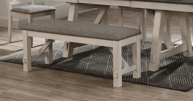 Alt view image 2 of 5 - Cottage Style 1pc Upholstered Seat Chalk Gray Finish Bench Dining Room Bedroom Wooden Furniture Standard Height