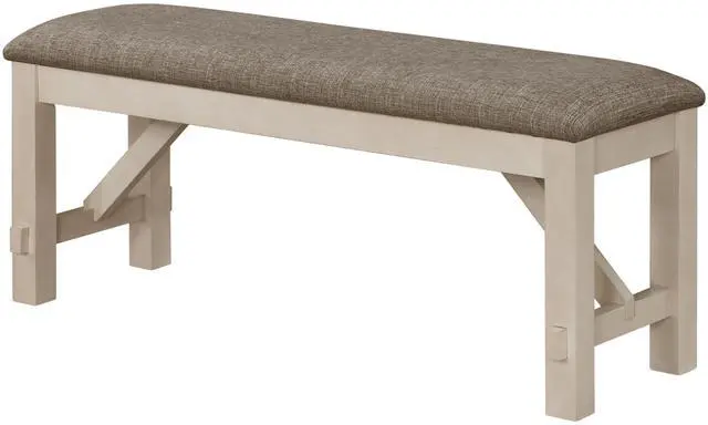 Main image of Cottage Style 1pc Upholstered Seat Chalk Gray Finish Bench Dining Room Bedroom Wooden Furniture Standard Height