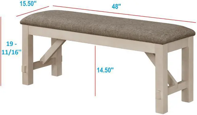 Alt view image 4 of 5 - Cottage Style 1pc Upholstered Seat Chalk Gray Finish Bench Dining Room Bedroom Wooden Furniture Standard Height