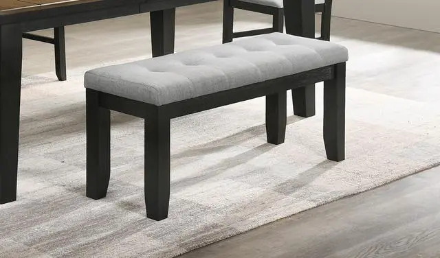 Alt view image 2 of 5 - 1Pc Contemporary Style Bench Gray Fabric Upholstery Tufted Tapered Wood Legs Bedroom Living Room Dining Room Furniture Wheat Charcoal Finish