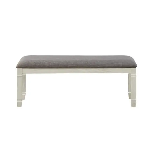 Alt view image 2 of 6 - Antique White Finish 1pc 48-inch Bench Upholstered Seat Textured Fabric Wooden Dining Kitchen Furniture