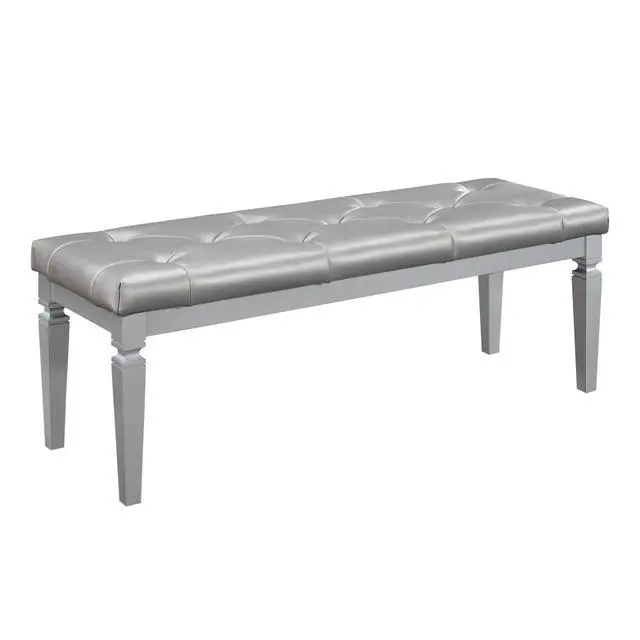 Alt view image 4 of 5 - Modern Glam Silver Finish 1pc Bench Tufted Seat Foam Cushioned Faux Leather Upholstery Bedroom Furniture Home Decor