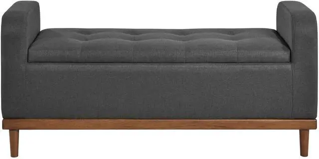 Main image of Mid-Century Modern Lift Top Storage Bench 1pc Tufted Dark Gray Upholstered Solid Wood Walnut Finish Wooden Furniture