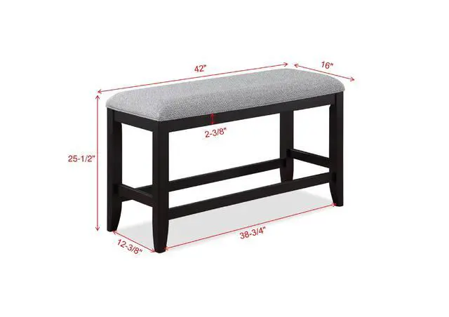 Alt view image 3 of 5 - 1Pc Transitional Dark Gray Finish Fabric Upholstered Counter-Height Dining Bench