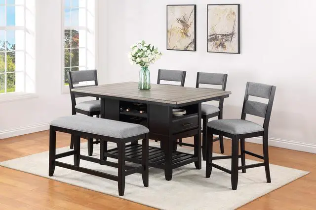 Alt view image 5 of 5 - 1Pc Transitional Dark Gray Finish Fabric Upholstered Counter-Height Dining Bench