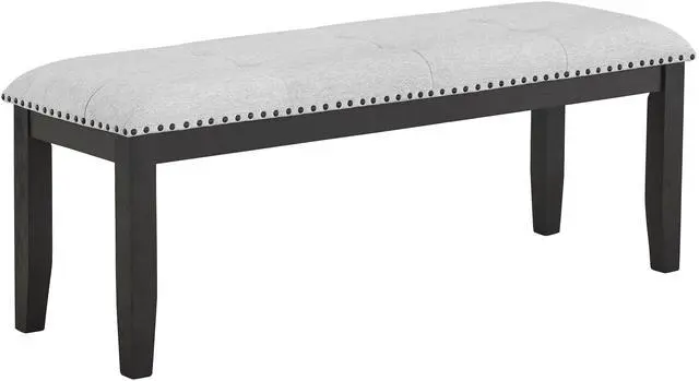 Main image of 1pc Transitional Upholstered Dining Bench Light Gray Upholstery Black Finish Legs Nailhead Tufted Seat Dining Room Bedroom Living Room Furniture
