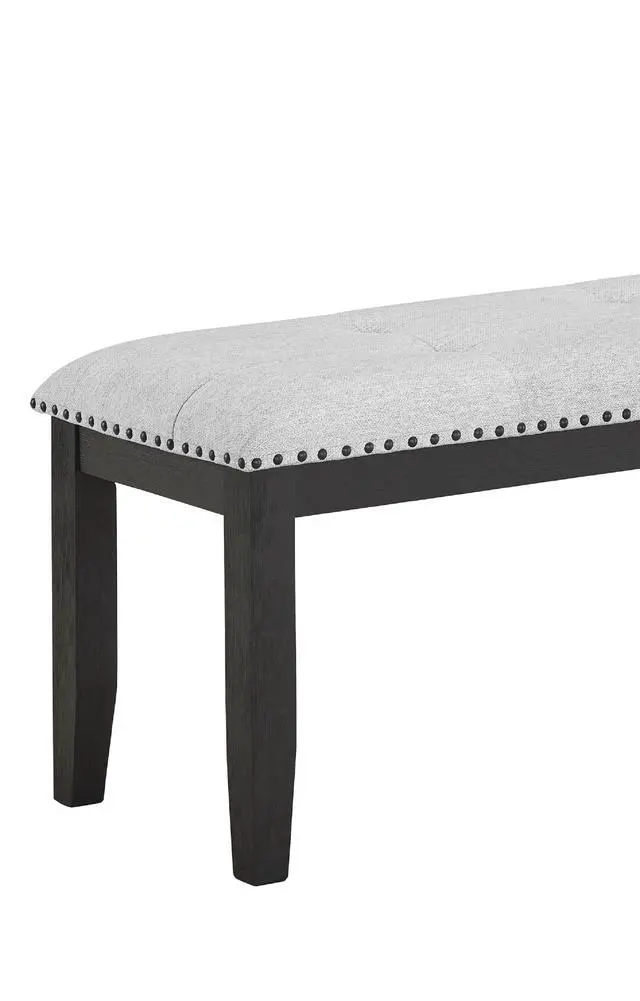 Alt view image 4 of 5 - 1pc Transitional Upholstered Dining Bench Light Gray Upholstery Black Finish Legs Nailhead Tufted Seat Dining Room Bedroom Living Room Furniture