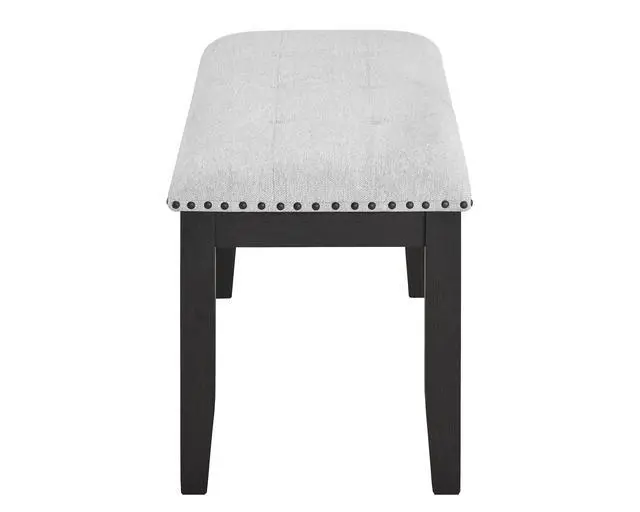 Alt view image 3 of 5 - 1pc Transitional Upholstered Dining Bench Light Gray Upholstery Black Finish Legs Nailhead Tufted Seat Dining Room Bedroom Living Room Furniture