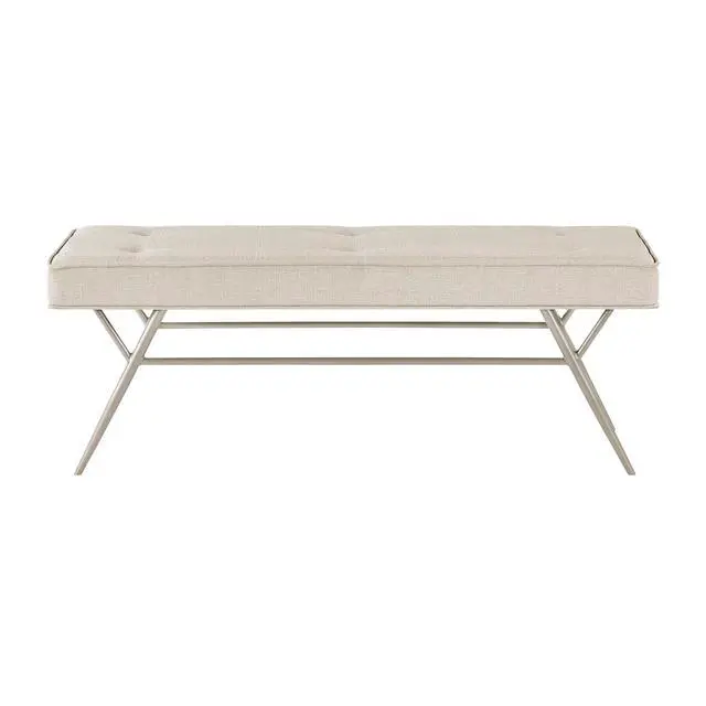 Alt view image 2 of 6 - Contemporary Upholstered Bench Beige Tufted Seat Plush Comfort Home Furniture 1pc Entryway Bench Metal Legs Champagne Finish