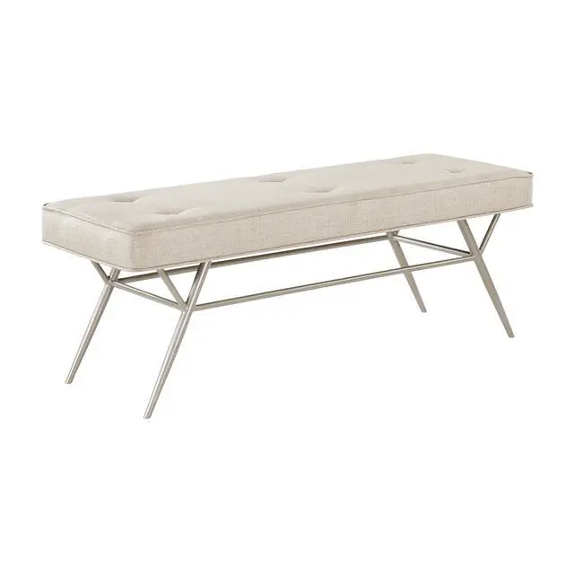 Alt view image 3 of 6 - Contemporary Upholstered Bench Beige Tufted Seat Plush Comfort Home Furniture 1pc Entryway Bench Metal Legs Champagne Finish