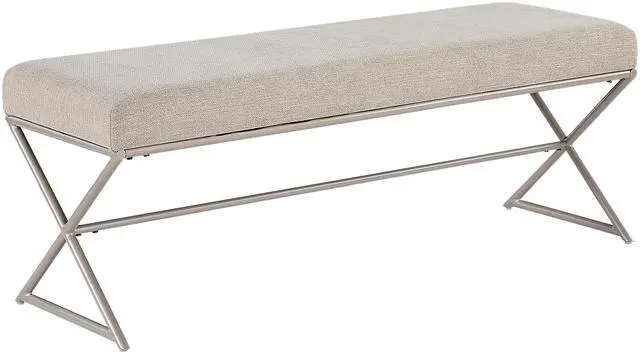 Alt view image 3 of 6 - Contemporary Upholstered Bench Taupe Chenille Seat Plush Comfort Home Furniture 1pc Entryway Bench Metal Frame Champagne Finish