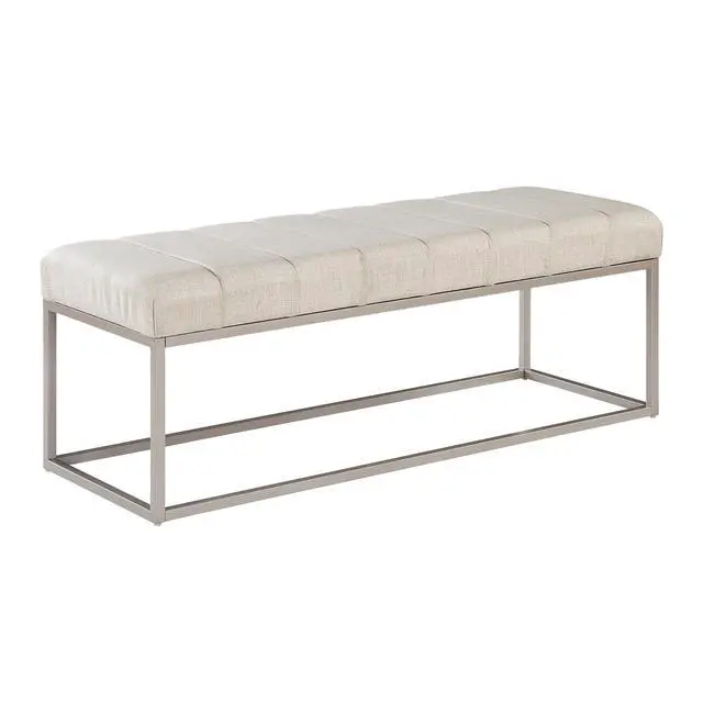Alt view image 3 of 6 - Modern Home Furniture 1pc Bench Beige Fabric Upholstery Plush Comfort Metal Legs Champagne Finish Entryway Bench