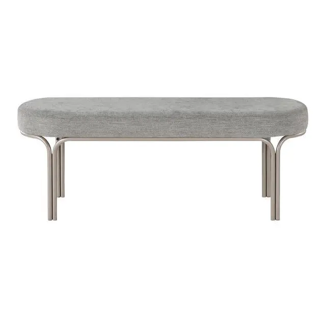 Alt view image 2 of 5 - Modern Home Furniture 1pc Stylish Bench Gray Chenille Upholstery Sleek Design Champagne Finish Metal Legs Entryway Bench