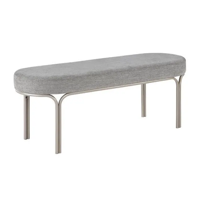 Alt view image 3 of 5 - Modern Home Furniture 1pc Stylish Bench Gray Chenille Upholstery Sleek Design Champagne Finish Metal Legs Entryway Bench