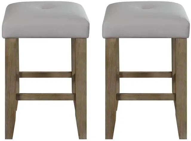 Main image of Set of 2 PU Leather Upholstered Counter Height Stools, Gray and Oak